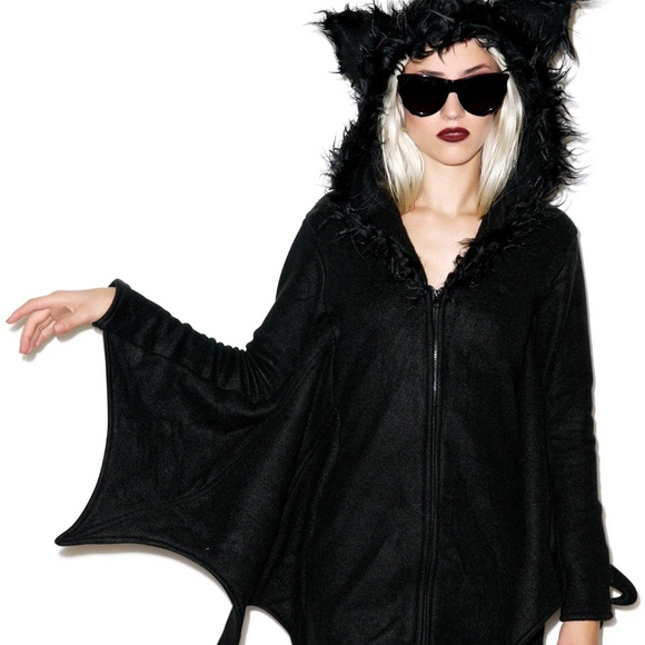 Dolls Kill Tops - Bat Girl Hooded Halloween Costume Cozy Hoodie Sz S